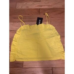 NWT Zara, women’s yellow ruffled hem, spaghetti strap cropped blouse size medium